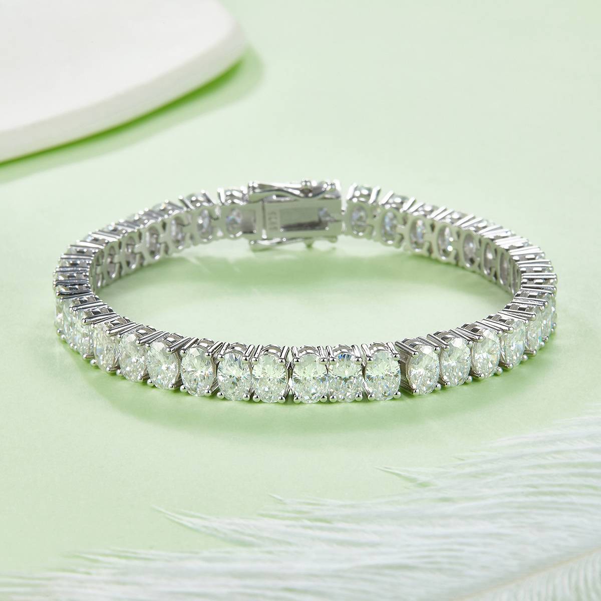 蛋形拼石网球链S925银镀白金手链莫桑钻0.5CT/粒DVVS